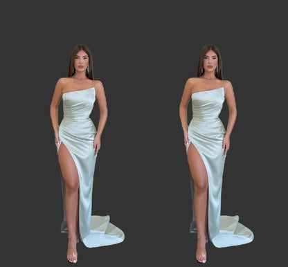 Sexy High Thigh Split Mermaid Prom Dresses Strapless Long Arabic Formal Evening Party Gowns Bc19040 0703