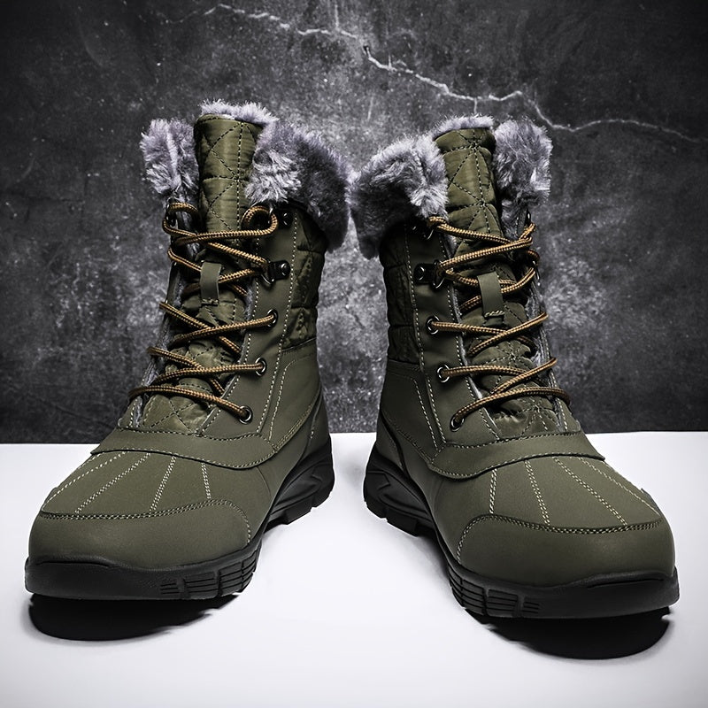 Men's Casual Snow Boots, Anti-skid Windproof High-top Lace-up Boots With Fuzzy Lining For Outdoor, Autumn And Winter