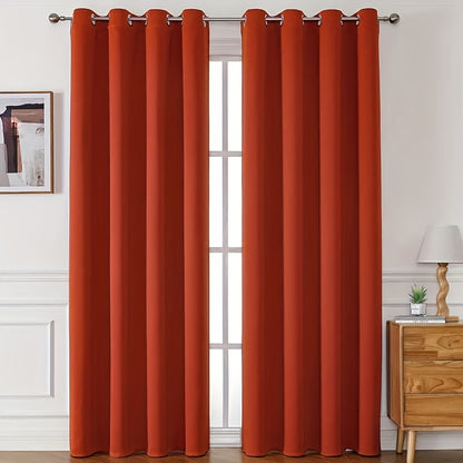 2PCS Holiday Daily Decoration Fabric Curtains, Grommet Top Solid Color Shading Curtain, Living Room Curtains, Bedroom Curtains, Office Home Decoration, Thermal Insulation Curtains