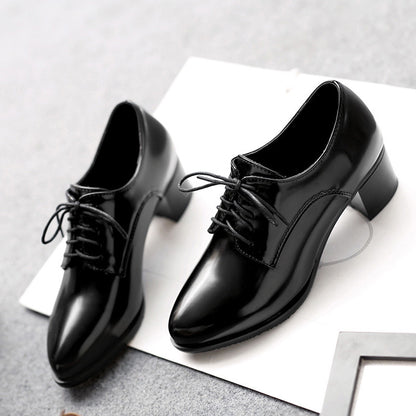 Stylish Womens Chunky Mid Heel Shoes - Pointed Toe, Lace Up, Faux Leather, Solid Color, Versatile Office Pumps for Fall Season