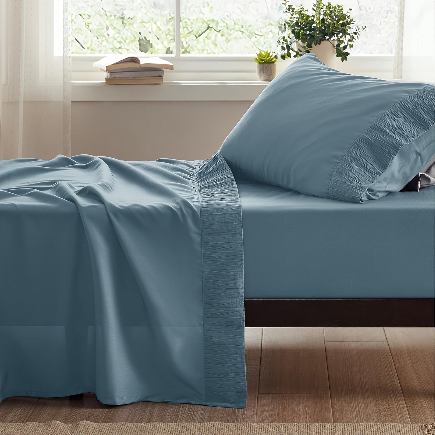4pcs Luxurious Microfiber Sheet Set - 14" Deep Pocket, Exquisite Pinch Pleat, Shrink-Resistant, Fade-Resistant, Soft & Comfortable Bedding Set With Pillowcase, Flat Sheet, Fitted Sheet - Modern Design For All Season, Dorm Bedding For College Set