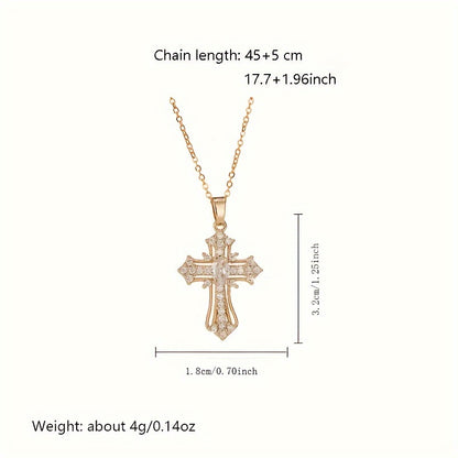 1pc Cute Sparkling Rhinestone Decor Cross Hollow Pendant Necklace, Religious Jewelry For Blessing, Ideal choice for Easter Gift