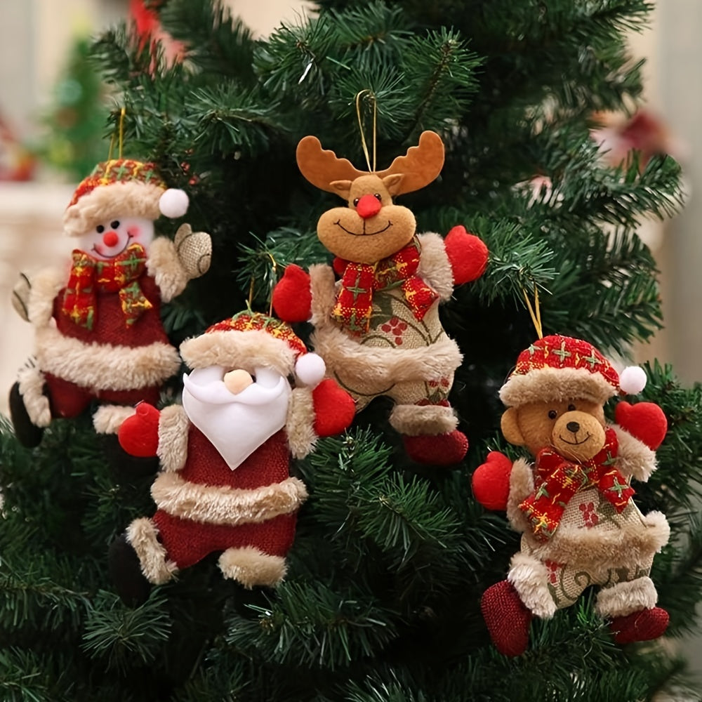 4pcs Whimsical Christmas Ornament Set - Adorable Plush Dolls With Plaid Design, Festive Holiday Characters, Soft Textured, Durable, Tree Decoration, Holiday Home & Garden Decor Essential