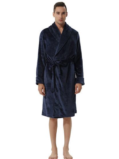 SANQIANG Men's Navy Blue Shawl Collar Bathrobes