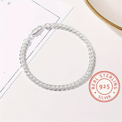 1pc Exquisite S925 Sterling Silver 5mm Cuban Chain Bracelet - Timeless Unisex Jewelry Gift for Men and Women - Hypoallergenic, Nickel-Free, Durable, and Stylish Accessory for Any Occasion