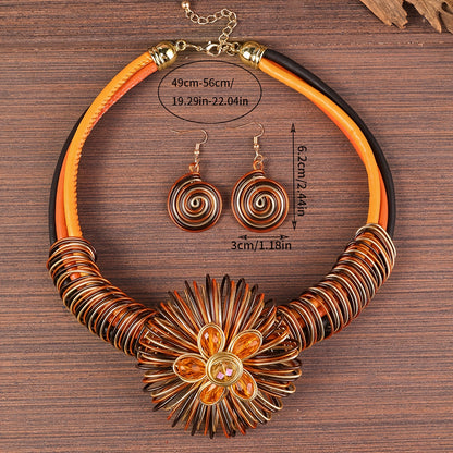 3pcs Earrings Plus Necklace Exaggerated Jewelry Set Colorful Flower Design Stunning Party Accessories Traditional Bridal Accessories