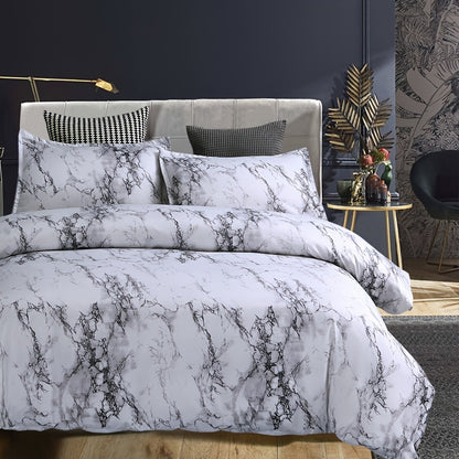 3-Piece Soft Marble Duvet Cover Set - Luxurious Microfiber Bedding for All Seasons, Hypoallergenic, Breathable, and Easy Care - Stylish Bedroom Blanket with 1 Duvet Cover and 1 Pillowcase