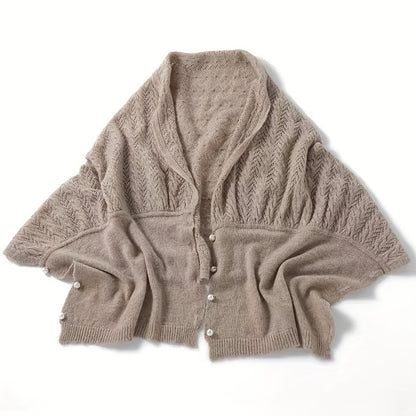 Luxurious Knitted Shawl Wrap - Soft, Twisted Flower Design with Faux Pearls, Versatile Autumn and Winter Accessory for Office, Casual Daily Wear, and Outdoor Activities - Perfect Gift for Women and Ladies