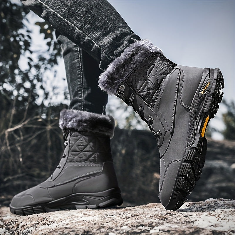 Men's Casual Snow Boots, Anti-skid Windproof High-top Lace-up Boots With Fuzzy Lining For Outdoor, Autumn And Winter