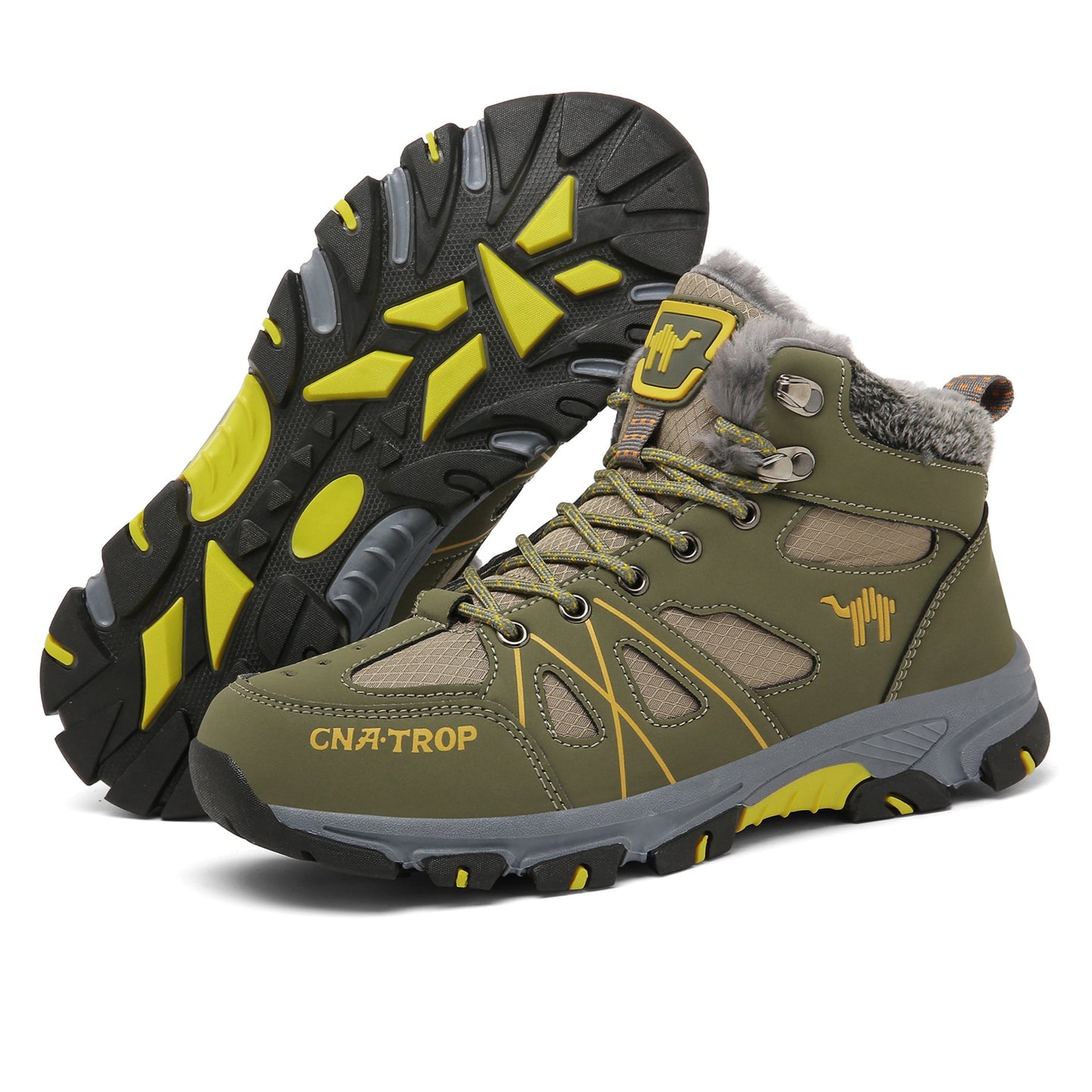 Mens Insulated Snow Boots - Superior Grip Anti-Skid Sole, Wind-Resistant and Waterproof, High-Cut Ankle Support, Plush Fuzzy Lining - Ideal for Outdoor Adventures, Running, Hiking, Autumn and Winter Season Essentials