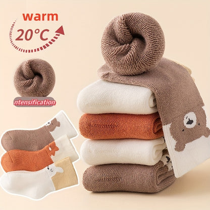 6 Pairs Of Baby's Toddler's Thickened Crew Socks, Cute Cartoon Pattern, Soft Comfy Warm Thermal Socks For Autumn And Winter