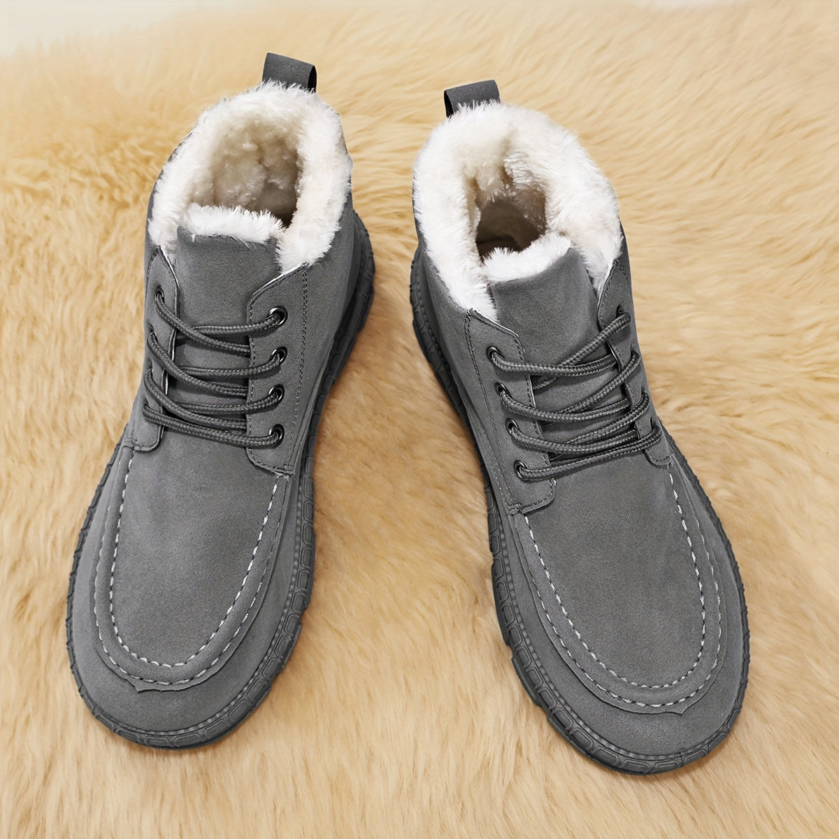 Men's Fashion Snow Boots, Anti-skid Windproof High-top Lace-up Boots With Fuzzy Lining For Outdoor Walking Running Hiking, Autumn And Winter