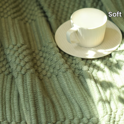 1pc Soft & Cozy Textured Knitted Throw Blanket - Perfect for Sofa and Couch Decor - Green and Tan Color Combination - Decorative Accent for Living Room - Soft Brushed Fabric - Easy Care