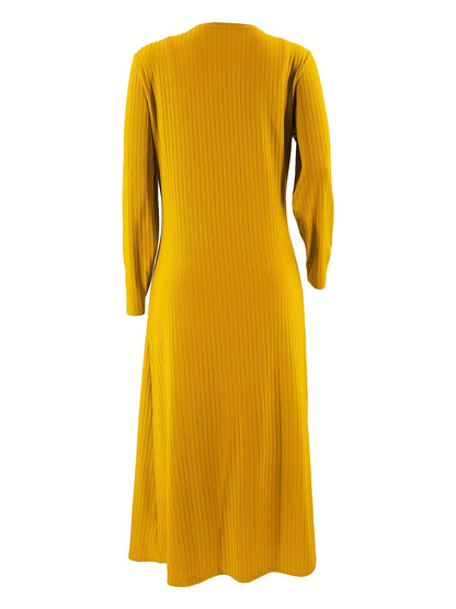 Two-Piece Solid Ribbed Long Sleeve Cardigan and Bodycon Cami Dress Set - Soft Mid-Elasticity Polyester Knit Fabric, Spaghetti Strap, All-Season Casual Wear - Comfortable and Versatile Outfit for Women