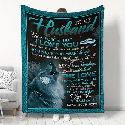 1pc Soft & Cozy Flannel Blanket - Perfect for Couch, Bed, Sofa, and Travel - Heartfelt "To My Husband From Wife" Gift Idea - Plush Throw Blanket for Snuggling Up Indoors and Outdoors