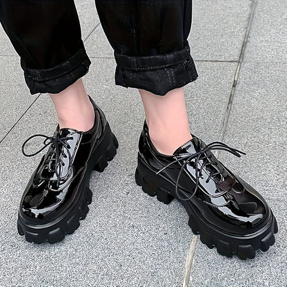 Womens Platform Oxford Shoes Chunky Platform Loafers Goth Buckle Shoes