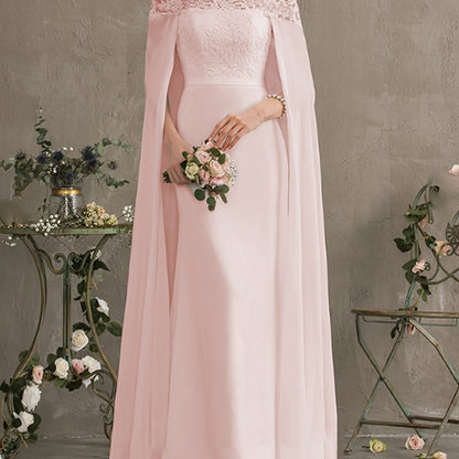Long Length Off the Shoulder Bodycon Wedding Dress - Elegant Solid Contrast Lace Cape Design, Micro Elasticity Mesh Fabric, Pleated Hem, Chest Pad, Spring/Summer/Fall Season - Womens Elegant Occasion Dress for Wedding/Evening/Engagement/Ceremony