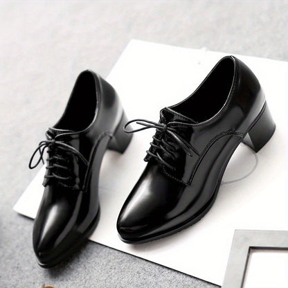 Stylish Womens Chunky Mid Heel Shoes - Pointed Toe, Lace Up, Faux Leather, Solid Color, Versatile Office Pumps for Fall Season