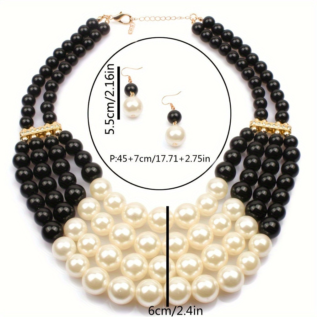 Charm Women Fashion Jewelry Insert Rhinestone Faux Pearl Necklace Bracelet Earrings Set