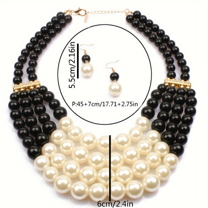 Charm Women Fashion Jewelry Insert Rhinestone Faux Pearl Necklace Bracelet Earrings Set