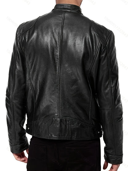 Plus Size Men's Fashionable PU Leather Locomotive Jacket - Stylish, Warm, and Water-Resistant - Perfect for Fall and Winter Seasons