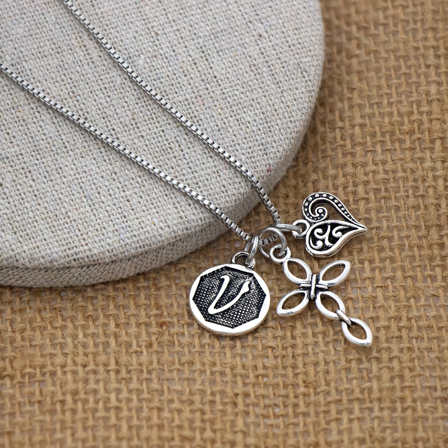 1pc Silvery Initial A-Z Square Chain Necklace For Men Women, Letter Heart Cross Pendant Necklaces, Valentine's Day Birthday Jewelry Gifts
