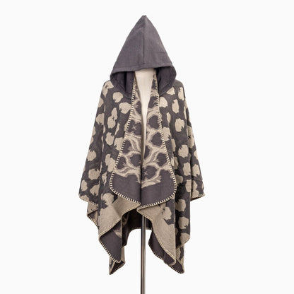 Cozy Oversized Hoodie Scarf Blanket - Stylish Boho Geometric Print with Tassels - Ultra-Soft Warm Cape for Outdoor Adventures, Windproof & Thick Cardigan Shawl