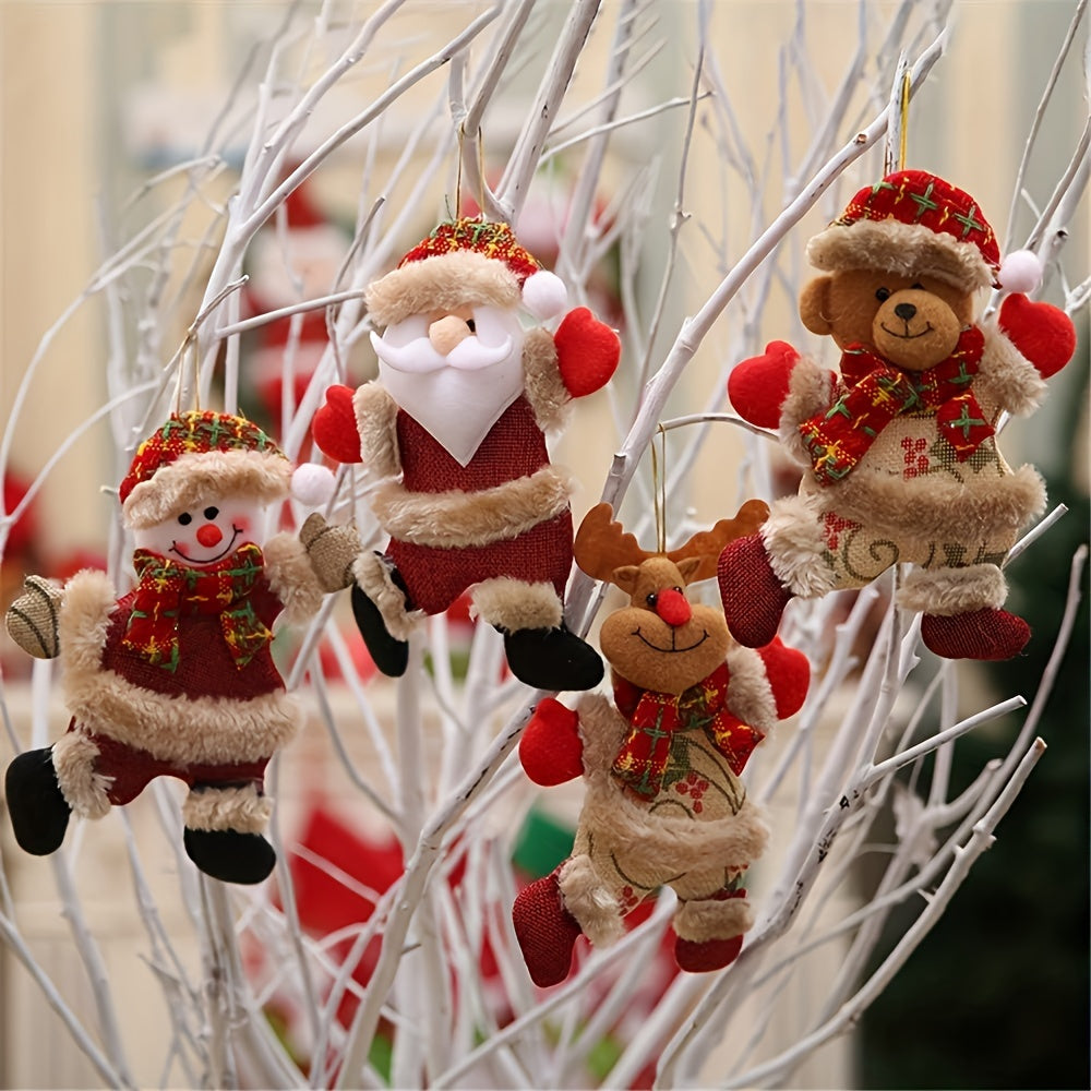 4pcs Whimsical Christmas Ornament Set - Adorable Plush Dolls With Plaid Design, Festive Holiday Characters, Soft Textured, Durable, Tree Decoration, Holiday Home & Garden Decor Essential