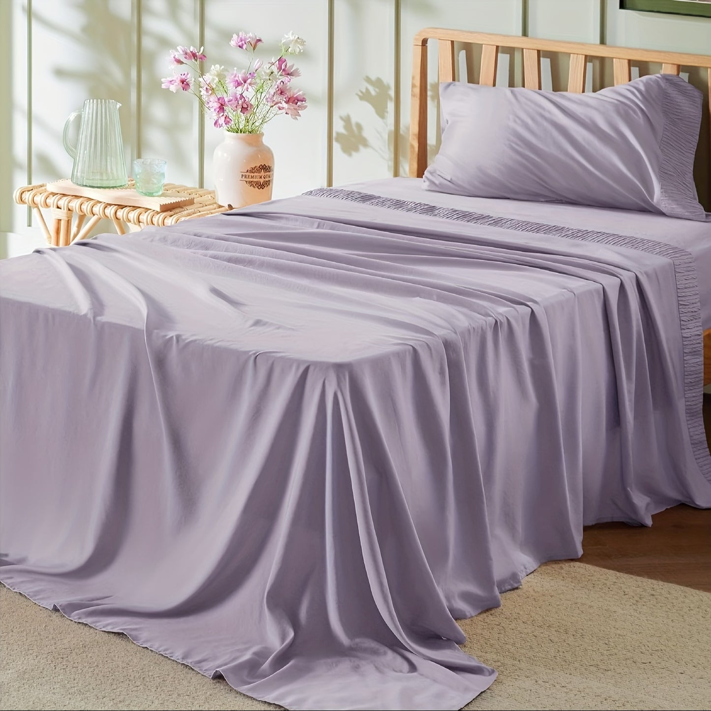 4pcs Luxurious Microfiber Sheet Set - 14" Deep Pocket, Exquisite Pinch Pleat, Shrink-Resistant, Fade-Resistant, Soft & Comfortable Bedding Set With Pillowcase, Flat Sheet, Fitted Sheet - Modern Design For All Season, Dorm Bedding For College Set