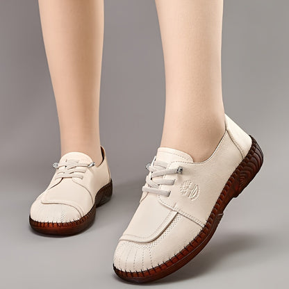 Women's Solid Color Flat Sneakers, Casual Lace Up Outdoor Shoes, Comfortable Low Top Shoes