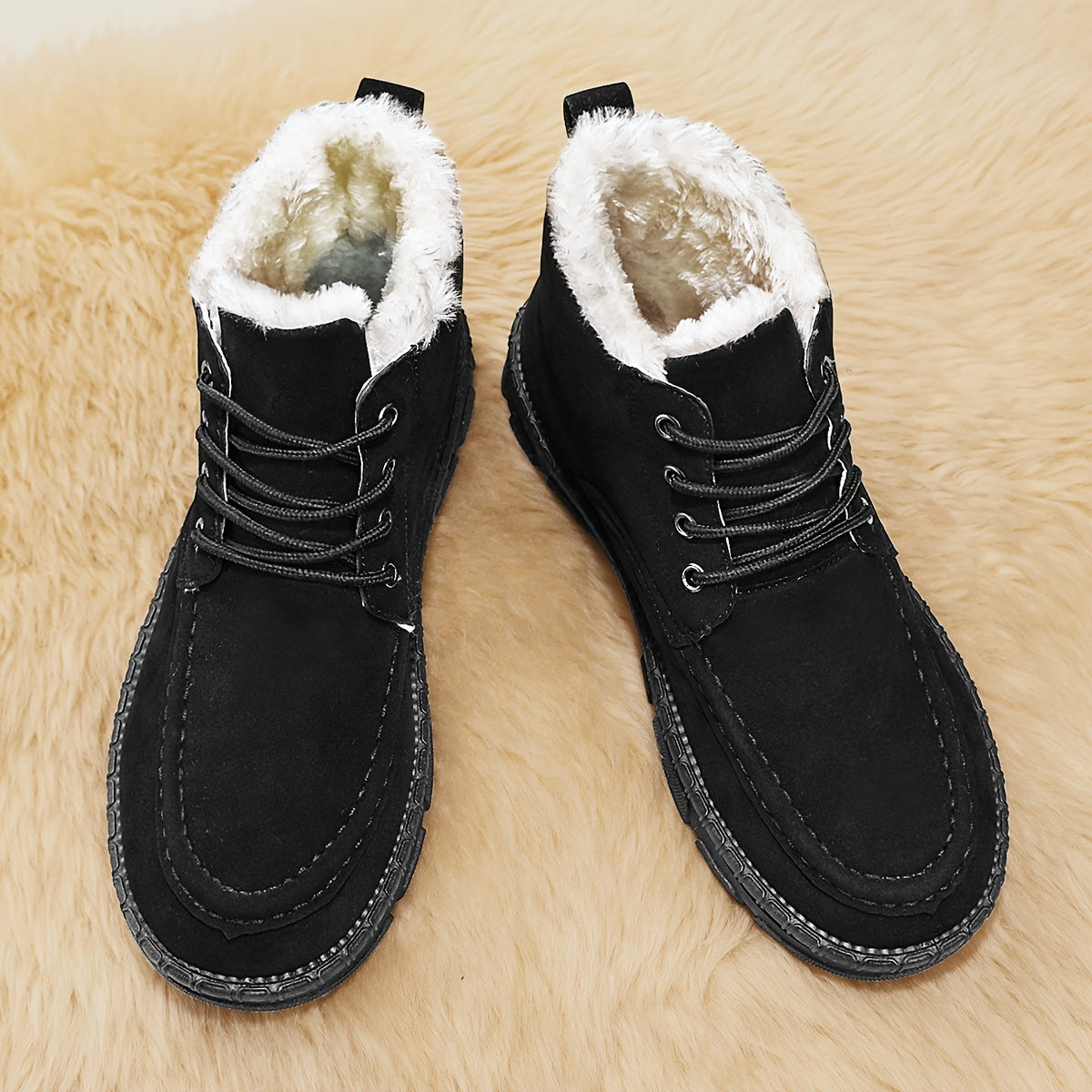 Men's Fashion Snow Boots, Anti-skid Windproof High-top Lace-up Boots With Fuzzy Lining For Outdoor Walking Running Hiking, Autumn And Winter