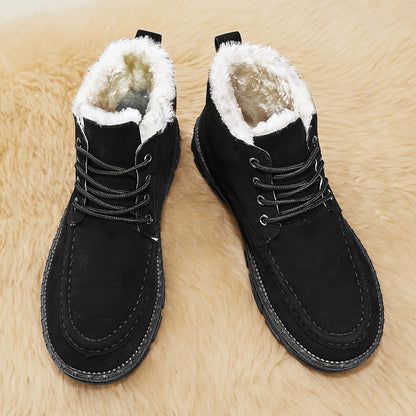 Men's Fashion Snow Boots, Anti-skid Windproof High-top Lace-up Boots With Fuzzy Lining For Outdoor Walking Running Hiking, Autumn And Winter