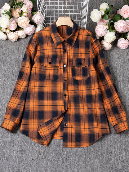 Plus Size Colorblock Plaid Shirt - Relaxed-Fit Casual Long Sleeve Button Front Shirt for Everyday Wear - Designed for Womens Plus Size Clothing