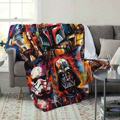 UME Contemporary Anime-Themed Flannel Throw Blanket - Star Wars Character Print | Soft Skin-Friendly Warm Fabric | Versatile for Couch, Bed, Travel, Camping | Knitted Digital Print | All-Season Cozy Pet-Friendly Throw | Mixed Color