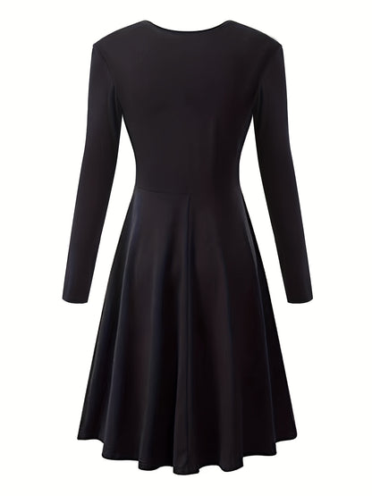 Flare Dress - Cozy Long Sleeves, Effortless Casual Style, Classic Crew Neck, Flattering A-line Silhouette - Perfect for Transitional Seasons, Spring and Fall, Designed Exclusively for Women