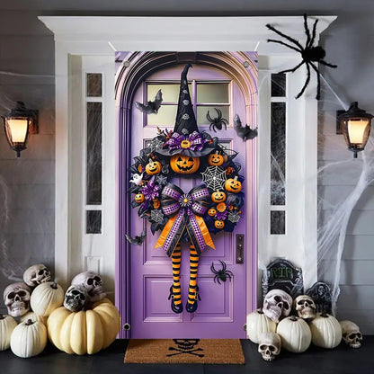 Contemporary Halloween Door Wreath - 1pc Polyester Fiber Wreath for New Year, Porch & Garden Party Decor - 35.4x70.9 Inches, No Electricity or Battery Needed