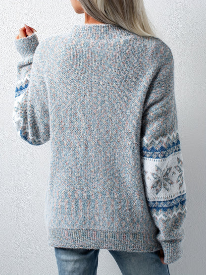 Cozy Snowflake Pattern Mock Neck Long Sleeve Pullover Sweater - Women's Winter Clothing - Soft, Cute, and Comfortable Sweater for Casual Daily Wear