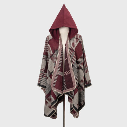 Cozy Oversized Hoodie Scarf Blanket - Stylish Boho Geometric Print with Tassels - Ultra-Soft Warm Cape for Outdoor Adventures, Windproof & Thick Cardigan Shawl
