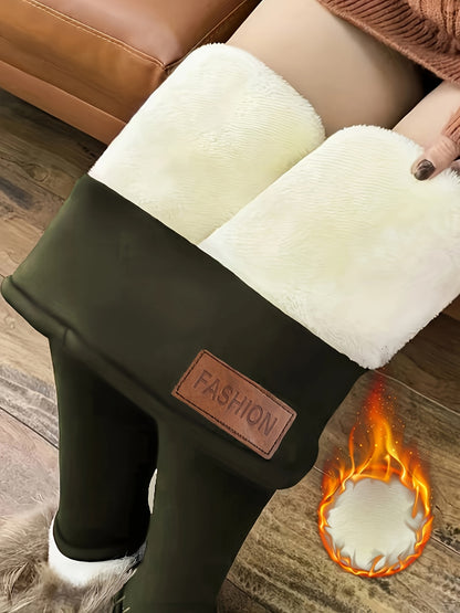 Womens High-Waisted Solid Color Fleece Leggings - Ultra Soft, Warm, and Comfortable with High Elasticity, Four-Way Stretch, and Moisture-Wicking Properties for Fall and Winter Activewear - Perfect for Outdoor Sports and Daily Casual Wear