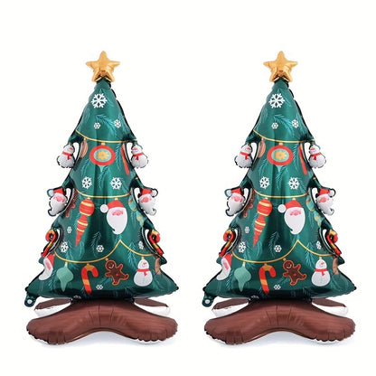 2pcs-47 Inch Standing Christmas Tree Balloon Large Snowman Golden Star Christmas Tree Balloon Christmas Theme Balloon Christmas Tree Shape Balloon Christmas Decoration