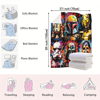 UME Contemporary Anime-Themed Flannel Throw Blanket - Star Wars Character Print | Soft Skin-Friendly Warm Fabric | Versatile for Couch, Bed, Travel, Camping | Knitted Digital Print | All-Season Cozy Pet-Friendly Throw | Mixed Color