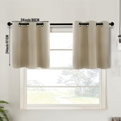 2-Piece Blackout Valance Panels - Room Darkening, Grommet Top, Half Window Treatment for Kitchen, Bathroom, Basement, Living Room, Office - Easy Home Decor Solution