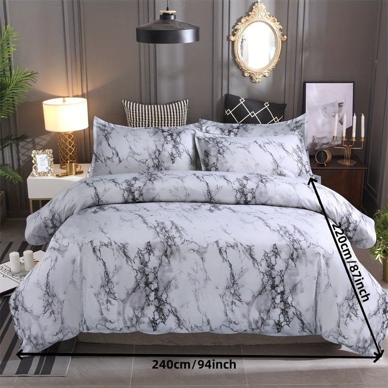 3-Piece Soft Marble Duvet Cover Set - Luxurious Microfiber Bedding for All Seasons, Hypoallergenic, Breathable, and Easy Care - Stylish Bedroom Blanket with 1 Duvet Cover and 1 Pillowcase
