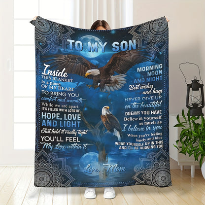 1pc Cozy Eagle Flannel Throw - Soft, Warm, and Plush Bed Blanket for Bedroom, Study, Travel, and Camping - Perfect Gift for Son