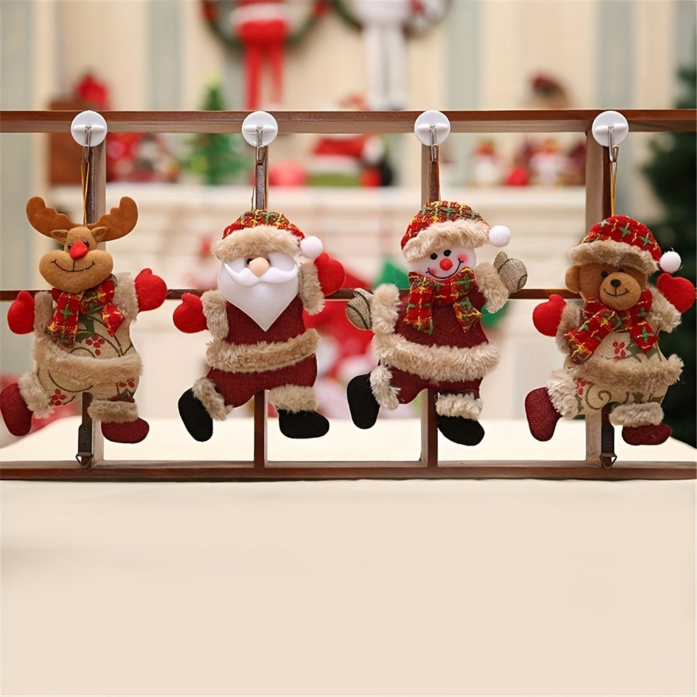 4pcs Whimsical Christmas Ornament Set - Adorable Plush Dolls With Plaid Design, Festive Holiday Characters, Soft Textured, Durable, Tree Decoration, Holiday Home & Garden Decor Essential