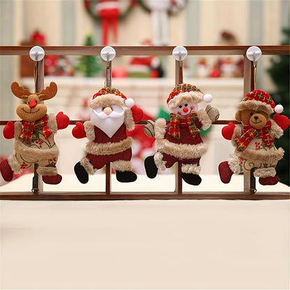 4pcs Whimsical Christmas Ornament Set - Adorable Plush Dolls With Plaid Design, Festive Holiday Characters, Soft Textured, Durable, Tree Decoration, Holiday Home & Garden Decor Essential