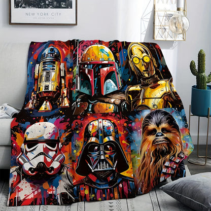 UME Contemporary Anime-Themed Flannel Throw Blanket - Star Wars Character Print | Soft Skin-Friendly Warm Fabric | Versatile for Couch, Bed, Travel, Camping | Knitted Digital Print | All-Season Cozy Pet-Friendly Throw | Mixed Color