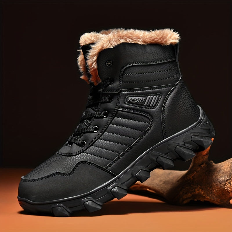 Men's Casual Snow Boots, Anti-skid Windproof High-top Lace-up Boots With Fuzzy Lining For Outdoor Walking Running Hiking, Autumn And Winter