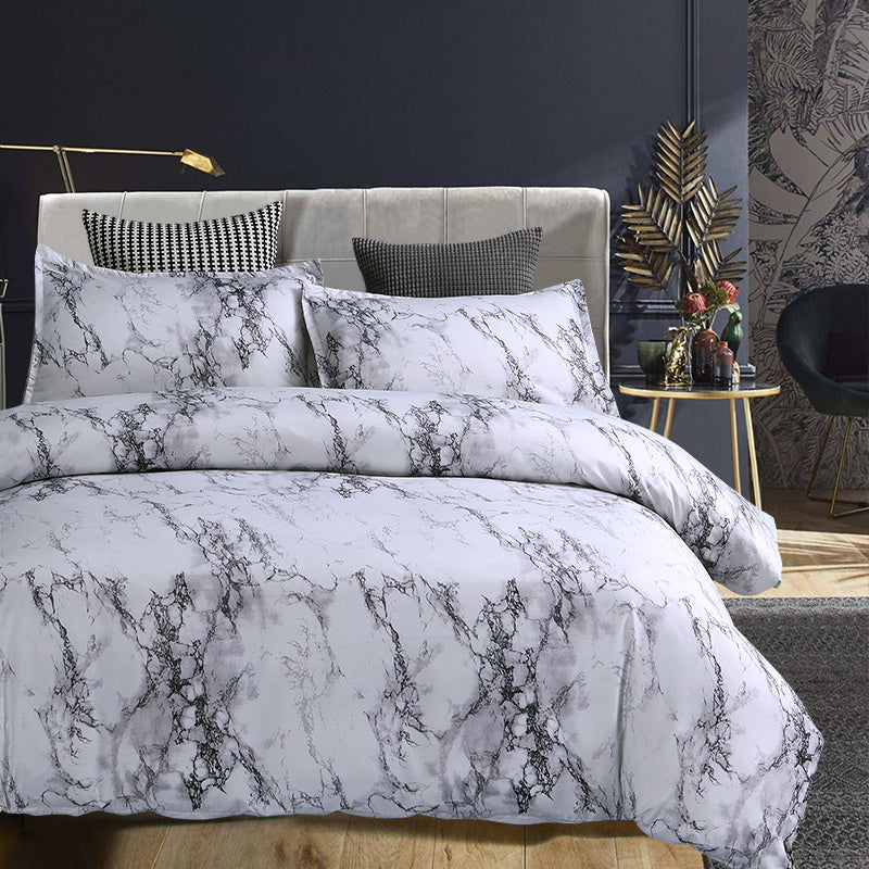 3-Piece Soft Marble Duvet Cover Set - Luxurious Microfiber Bedding for All Seasons, Hypoallergenic, Breathable, and Easy Care - Stylish Bedroom Blanket with 1 Duvet Cover and 1 Pillowcase