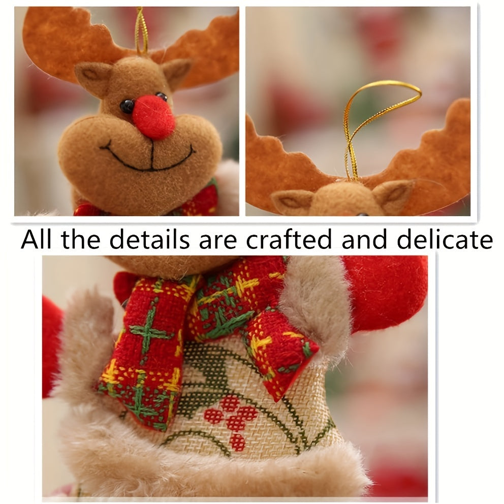 4pcs Whimsical Christmas Ornament Set - Adorable Plush Dolls With Plaid Design, Festive Holiday Characters, Soft Textured, Durable, Tree Decoration, Holiday Home & Garden Decor Essential